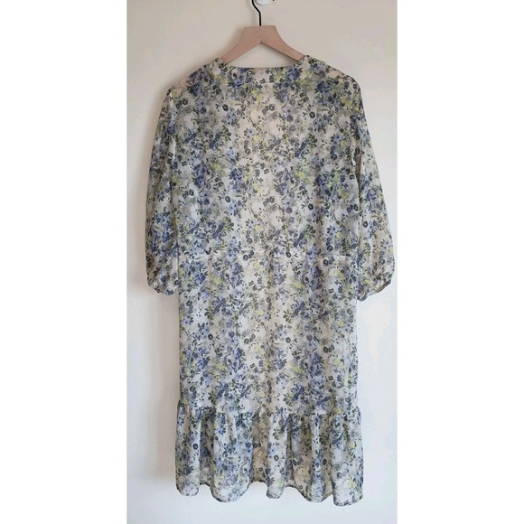 Maurices Floral Semi Sheer Duster Kimono Size L Ruffle Hem Boho - Picture 6 of 9